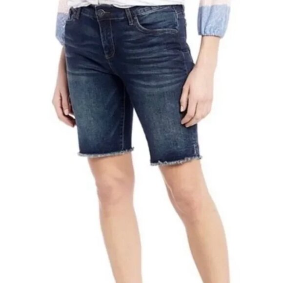 Kut from the Kloth Frayed Hem Bermuda Jean Shorts Size 10 - Picture 1 of 14